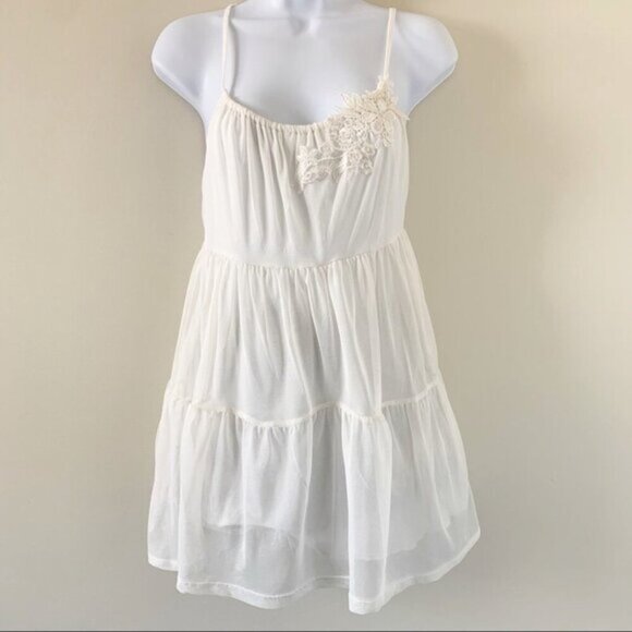 H&M Babydoll Tunic Blouse Mini Dress Ivory Floral Embroidery Y2K 2000s Small - Picture 7 of 16